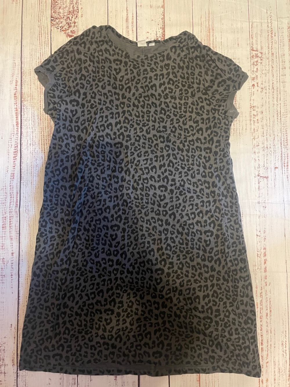 GAP Leopard Print Short Sleeve Tee Dress - Gray & Black